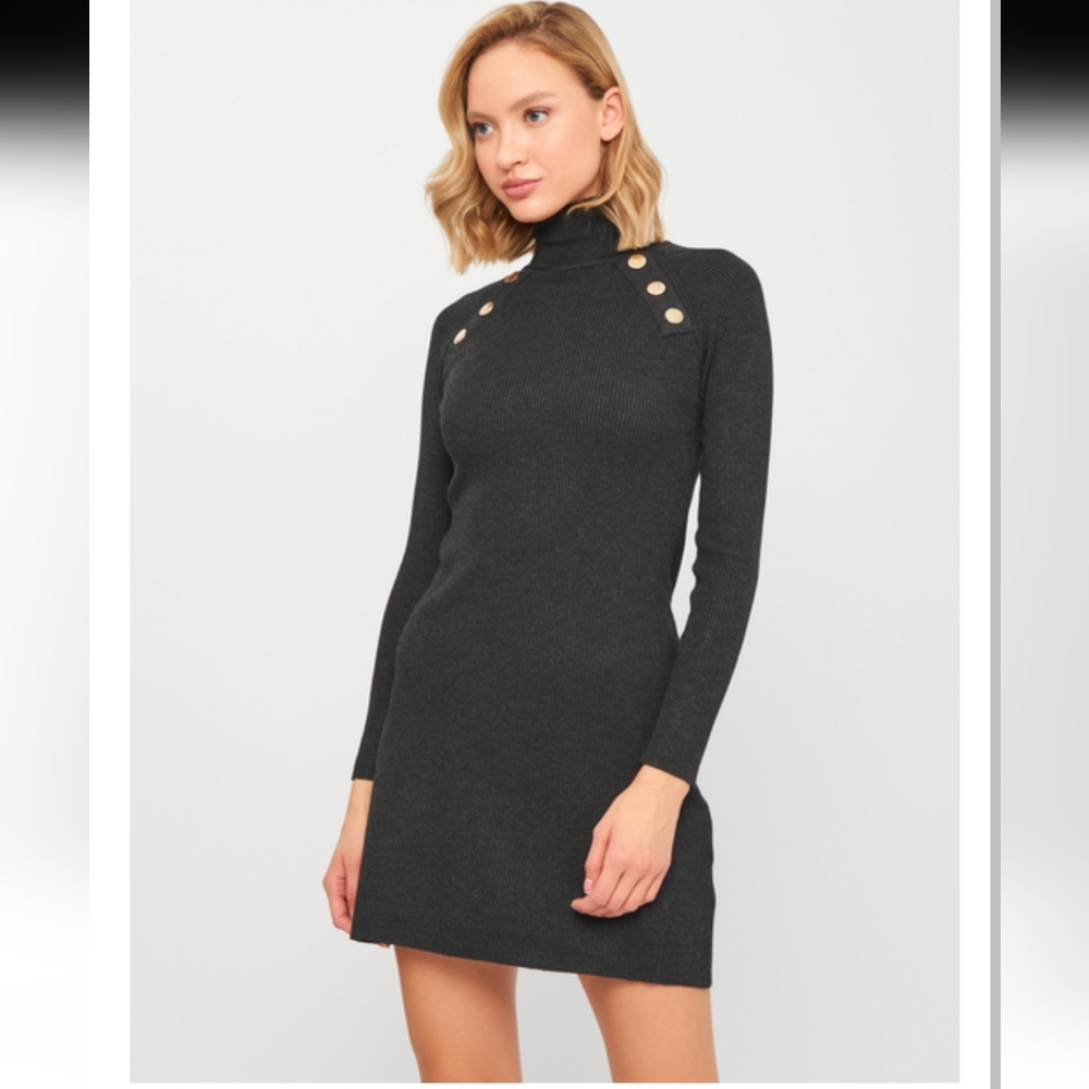 Zara Ribbed Mini Dress Knit Black Dress gold detail 2298/002/807 size M